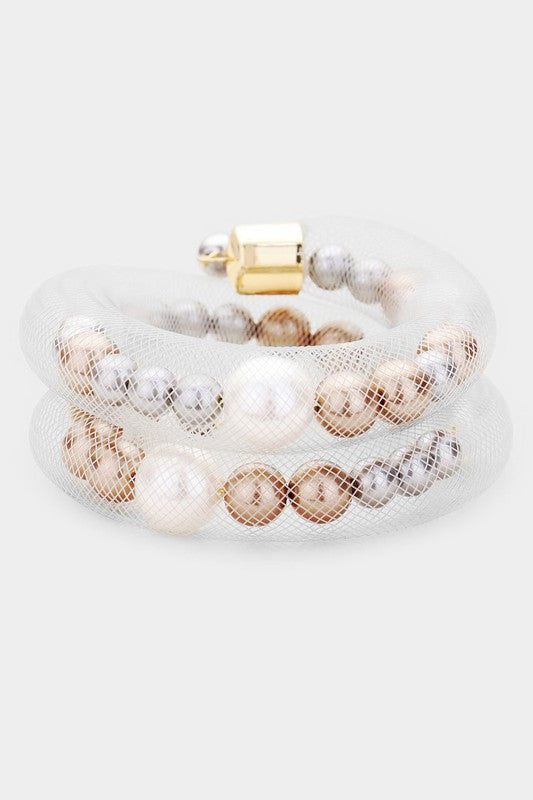 Flexible Tube Bracelet with Pearls Bracelet