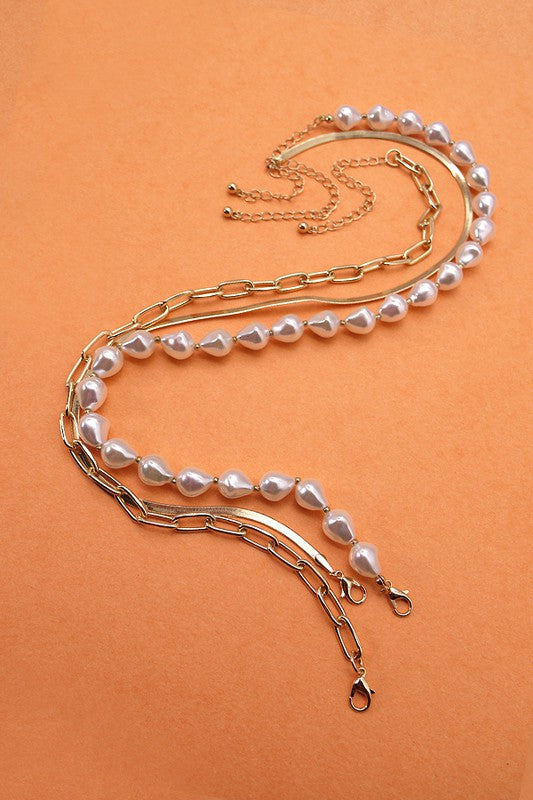 Multi Layer Pearl Snake Chain Necklace