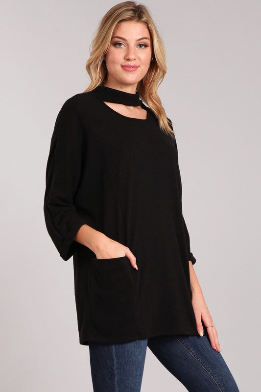 Knit Tunic Loose Fit Tunic Top - Black