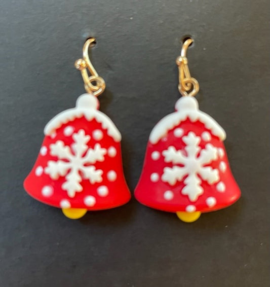 Festive Bells With Snowflake Decor Earrings - Red