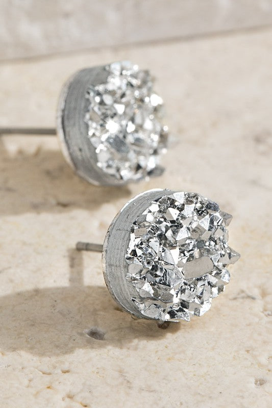 Glitter Stone Necklace & Earring Set - Silver
