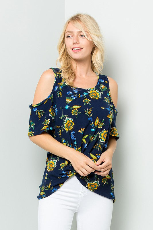 Open Sleeve and Tie Front Hem Top - Floral
