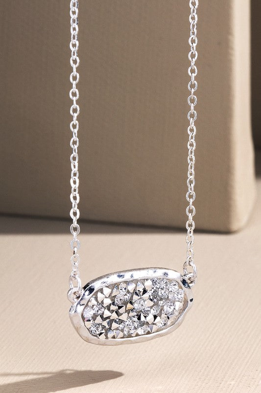 Glitter Stone Necklace & Earring Set - Silver