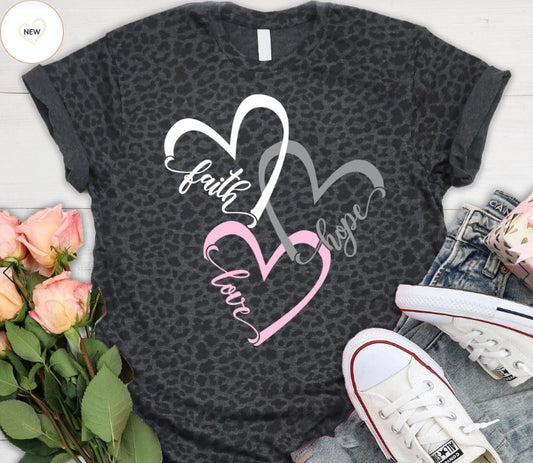 Faith Hope Love Tee - Black Leopard